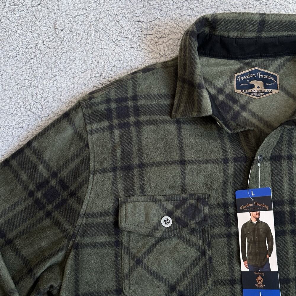 Freedom Foundry Men's Flannel Shirt Plaid Lightweight Green Size L Workwear NWT - Picture 5 of 14